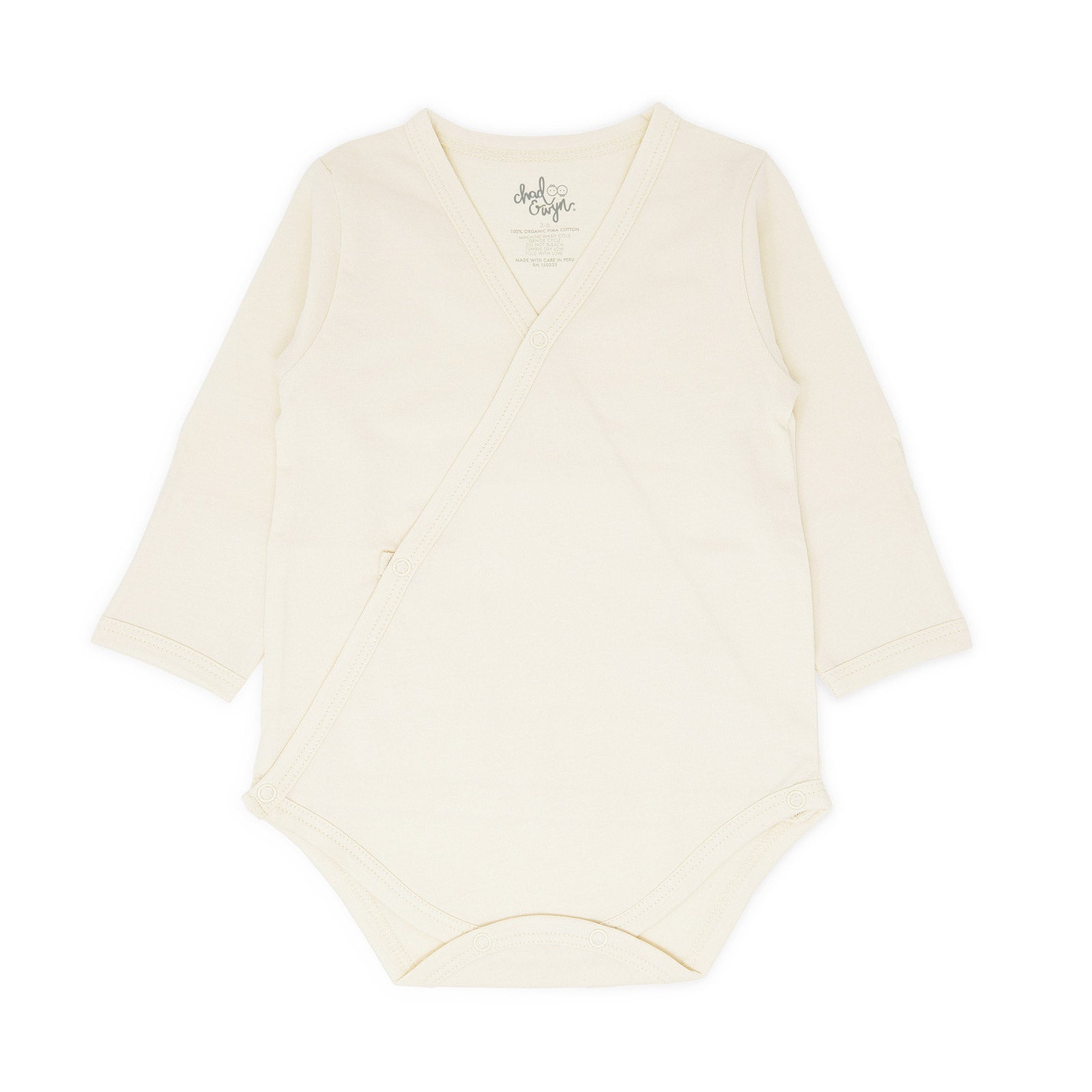 Organic Onesie Basic Kimono - Natural Long Sleeve - Front