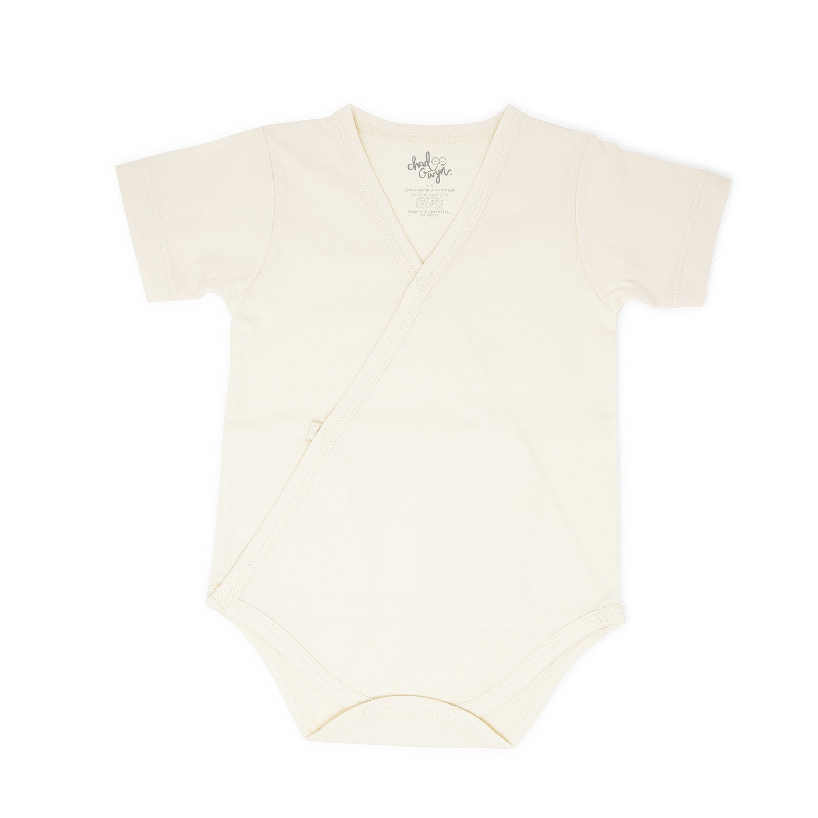 Organic Onesie Basic Kimono - Natural Short Sleeve - Front