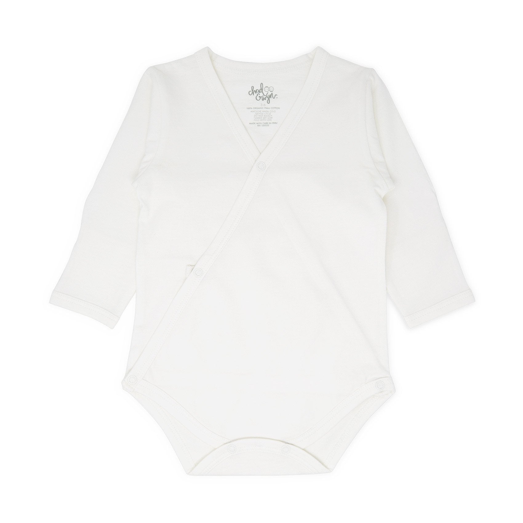 Organic Onesie Basic Kimono - White Long Sleeve - Front