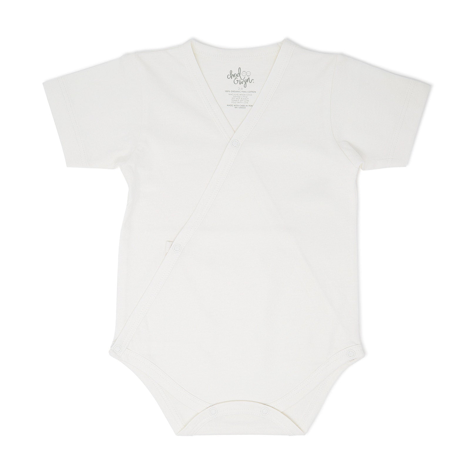 Organic Onesie Basic Kimono - White Short Sleeve - Front