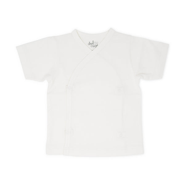 Organic Top Kimono Basic - White Short Sleeve - Front
